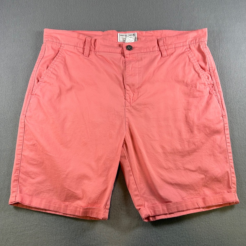 Free Planet Mens Stretch Chino Shorts Size 38 Salmon Pink Coral FS9JNHPNCM